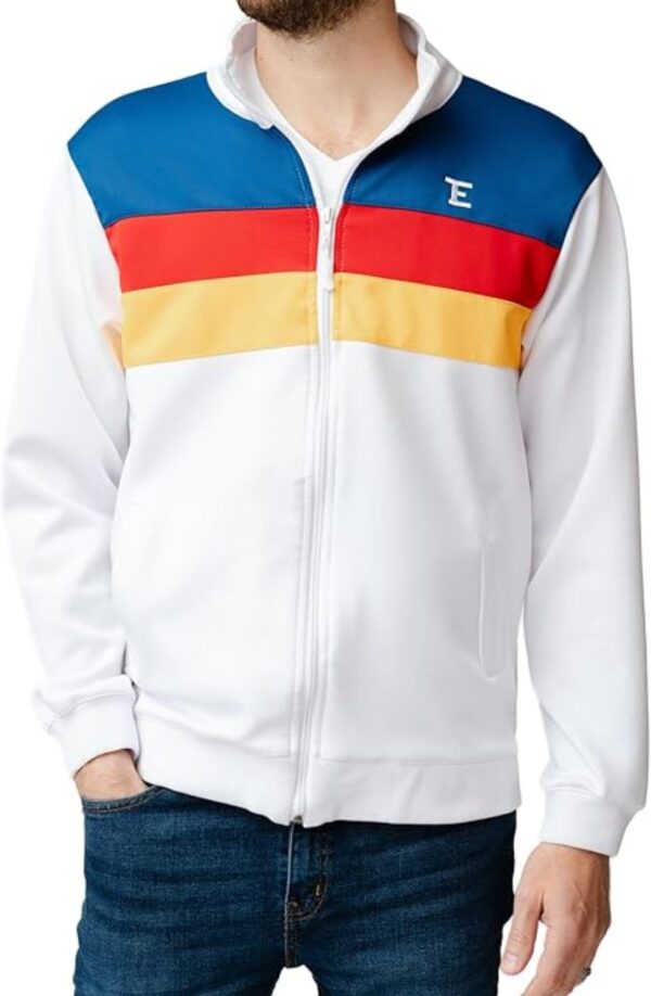 Striped Colorblock Zip-Up Jacket, White, Blue, Red, Yellow