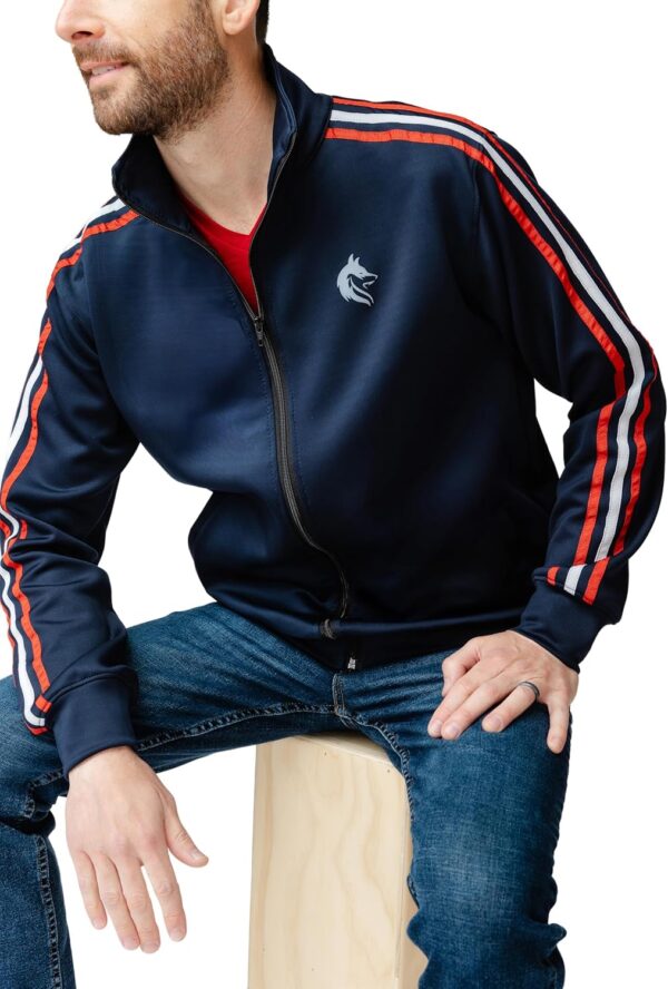 Men's Navy Track Jacket with Red and White Stripes - Image 4