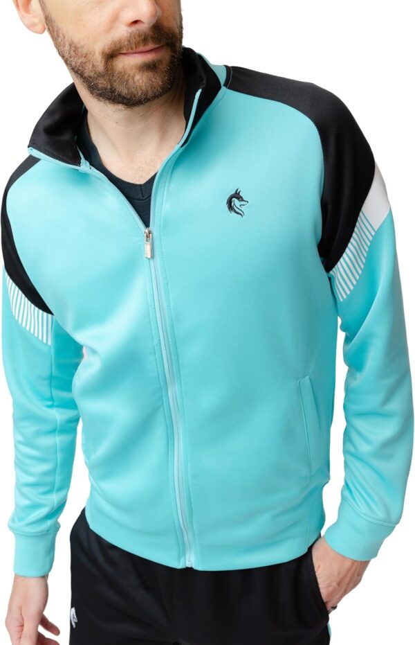 Men's Athletic Track Jacket, Teal Blue and Black, Zip-Up, Mesh Panels - Image 4