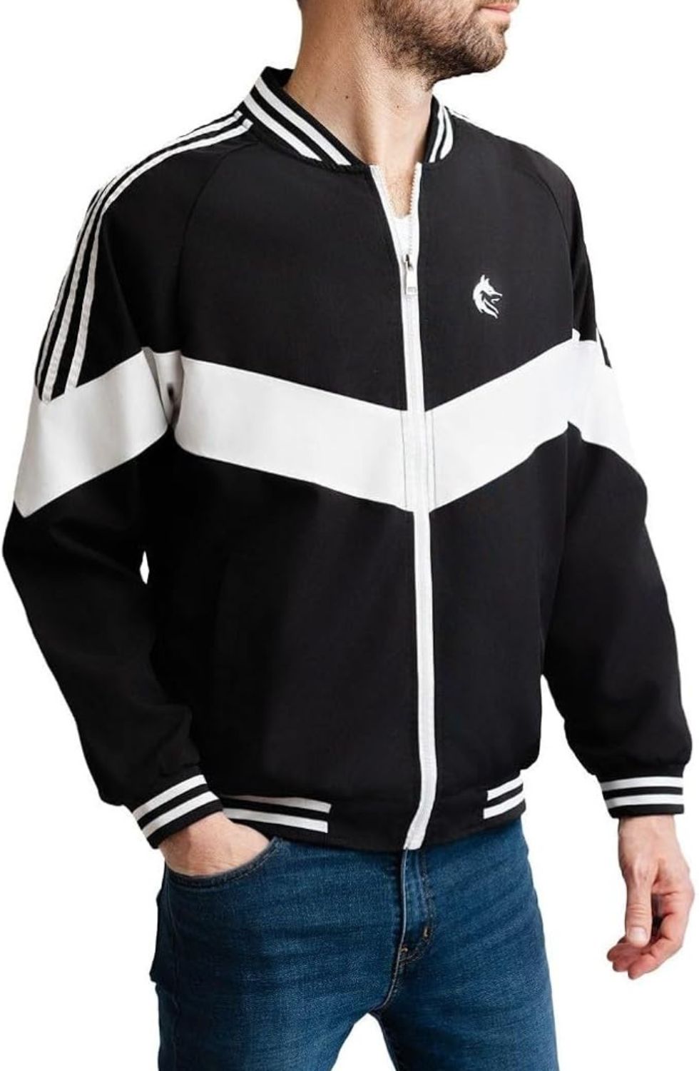 Black and White Zip-Up, Breathable, Long Sleeve Jacket