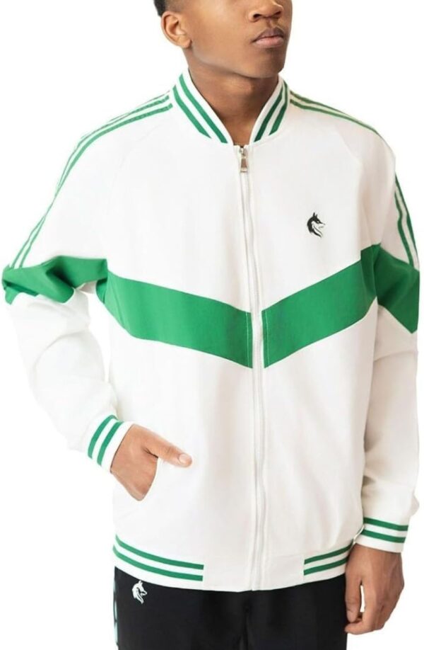White and Green Zip-Up, Breathable, Long Sleeve Jacket